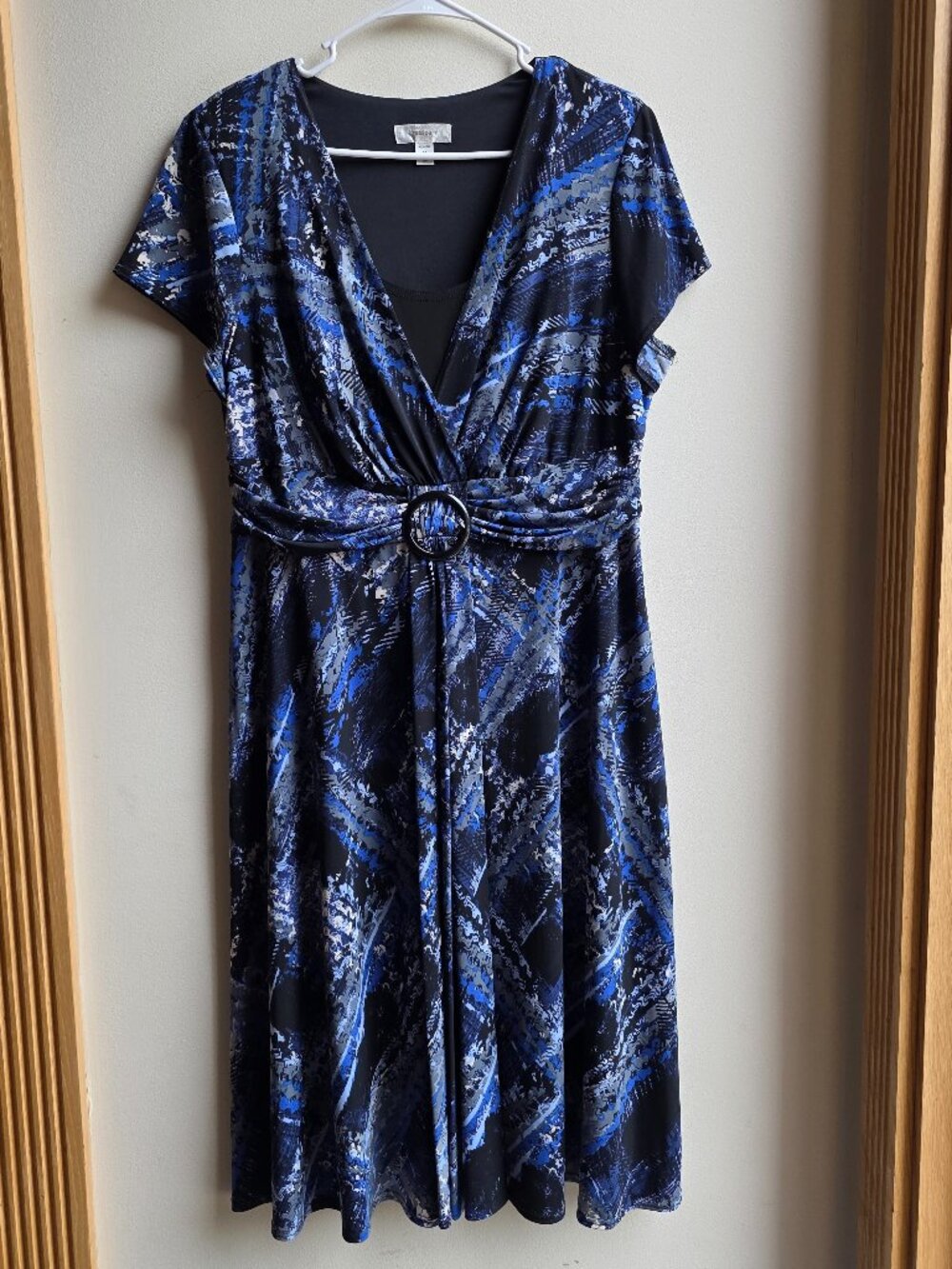Dress Barn Purple/Black Abstract Print V-Neck Dress Size 14